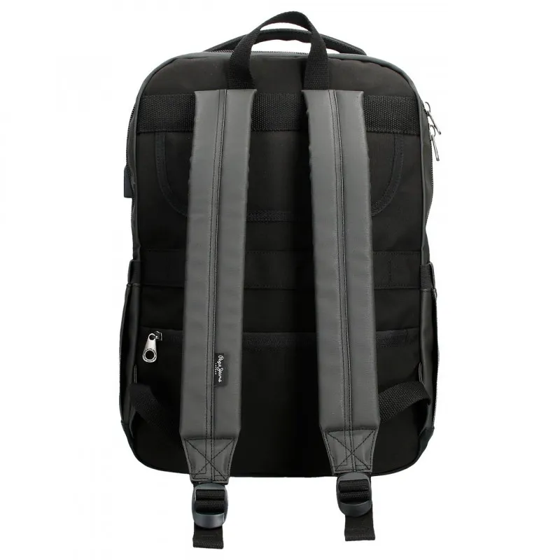 ZAINO NERO XL GREEN PEPE JEANS LONDON 31X44X15CM ADATTABILE AL TROLLEY 3ZIP+PORTA TABLET E PC UTILE PER LAVORO E VIAGGI